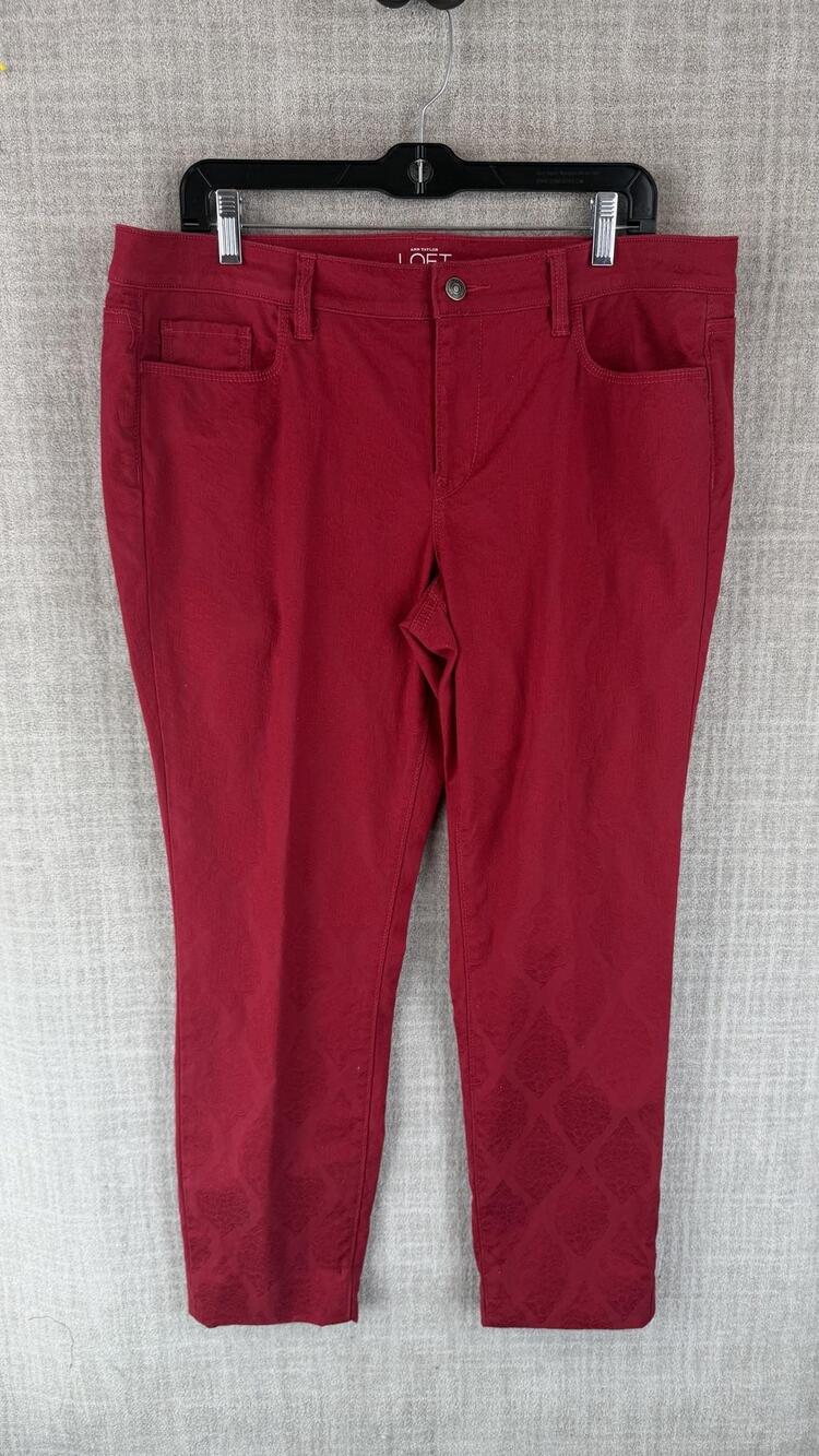 LOFT Pants Womens 14 Red Modern Skinny Floral Stretch Twill Pockets Ankle